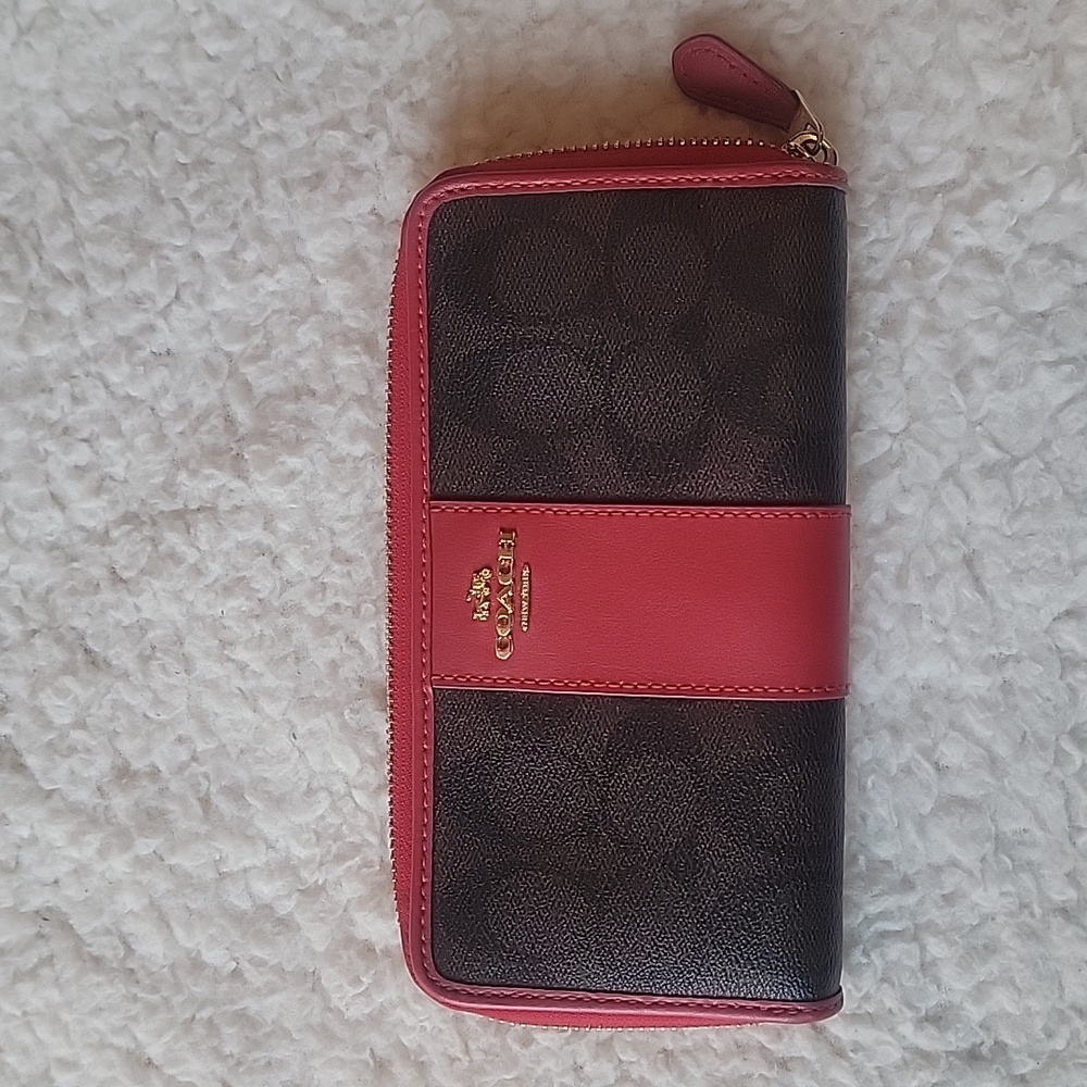 Coach long zip around wallet signature canvas